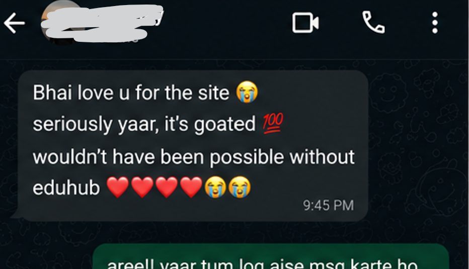 Anonymous WhatsApp message appreciating Edu-Hub resources